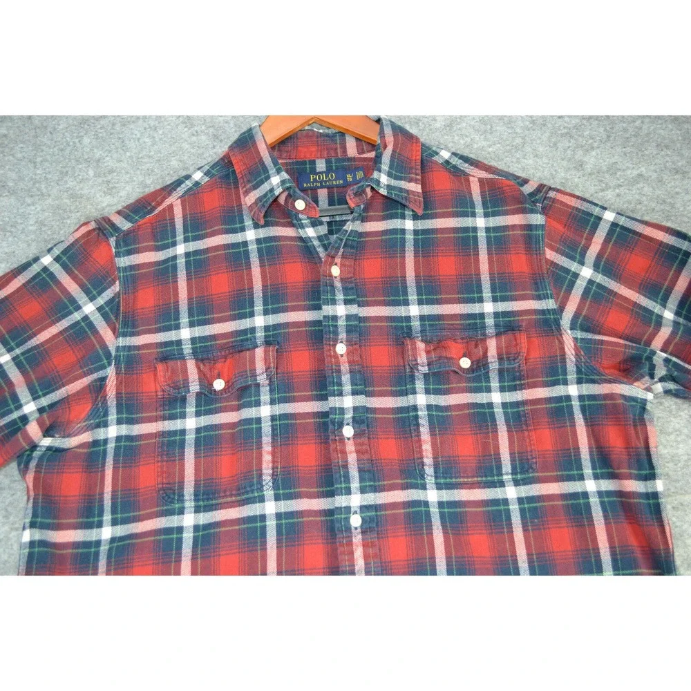 Polo‎ Ralph Lauren Red Plaid LS Button Down Front Flannel Shirt Mens Size XL